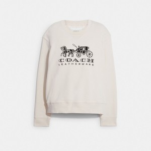 Bluza Coach Horse And Carriage Crewneck In Organic Cotton Damskie Białe | PLNWJ592