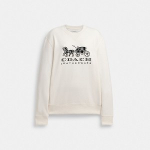 Bluza Coach Horse And Carriage Crewneck Damskie Białe | PLMQK593