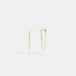 Earring Coach Classic Pearl Chain Damskie Złote | PLNWL540