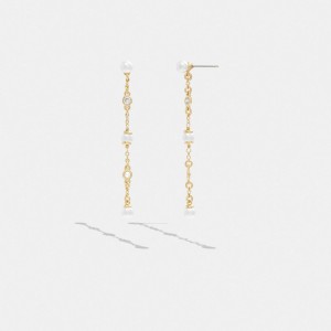 Earring Coach Classic Pearl Linear Damskie Złote | PLVRJ538