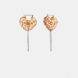 Earring Coach Heart Lollipop Damskie Srebrne Złote | PLZUF535