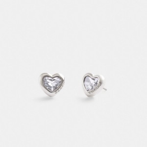 Earring Coach Heart Stud Damskie Srebrne | PLLID534