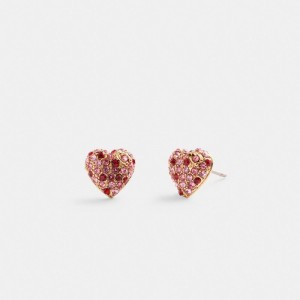 Earring Coach Pavé Heart Stud Damskie Złote Różowe Kolorowe | PLGSO530