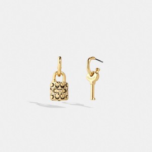 Earring Coach Quilted Padlock Key Mismatch Damskie Złote Czarne | PLDFU528