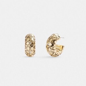 Earring Coach Quilted Signature Chunky Hoop Damskie Złote | PLSGY527