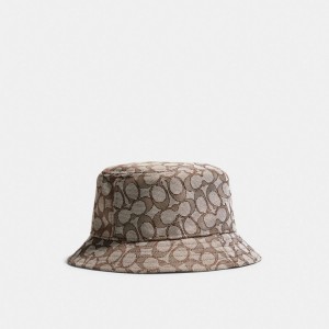 Kapelusz Coach Signature Jacquard Bucket Damskie Brązowe | PLBEC435