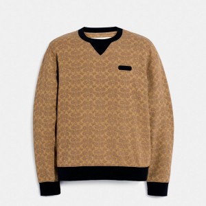 Koszula Coach Essential Crewneck In Signature Męskie Brązowe | PLMQY905