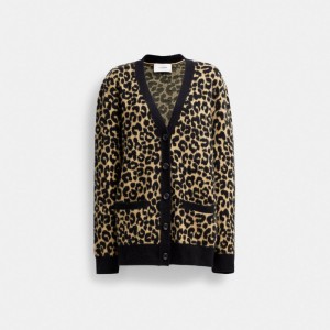 Koszula Coach Leopard Cardigan Damskie Brązowe Kolorowe | PLEBZ622