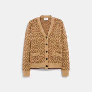 Koszula Coach Signature Cardigan Damskie Brązowe | PLWNL621