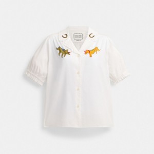 Koszula Coach X Observed By Us Short Sleeve Button Down Damskie Białe | PLEBG617