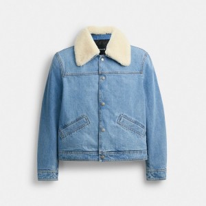 Kurtka Coach Denim With Shearling Męskie Niebieskie | PLILN924