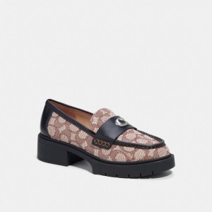 Loafer Coach Leah In Signature Jacquard Damskie Czarne | PLGSQ738