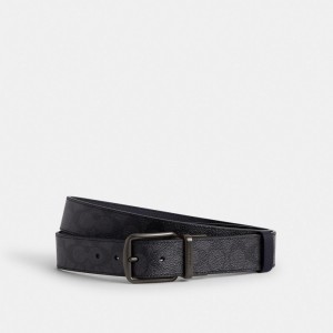 Pasek Coach Boxed Harness And Signature Buckle Cut To Size Reversible, 38 Mm Męskie Szare Granatowe | PLTCT823