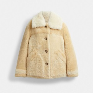 Płaszcz Coach All Over Colorblock Shearling Damskie Białe Kolorowe | PLXYO692