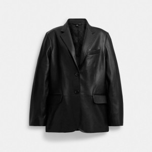 Płaszcz Coach Leather Blazer Damskie Czarne | PLHAR687