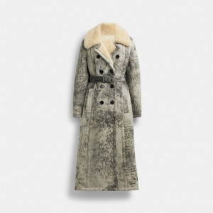 Płaszcz Coach Long Shearling Trench Damskie Czarne | PLFDW685