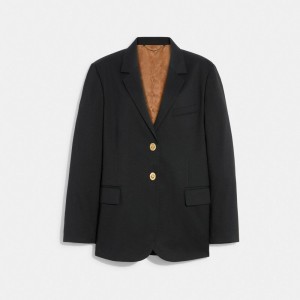 Płaszcz Coach Relaxed Blazer With Signature Lining Damskie Czarne | PLAHM682