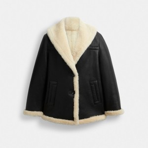 Płaszcz Coach Shawl Collar Shearling Damskie Czarne | PLPJN681