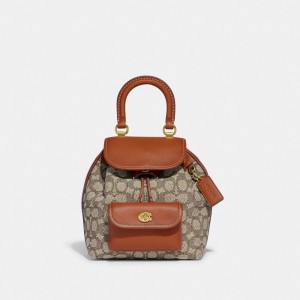 Plecak Coach Riya 21 In Signature Textile Jacquard Damskie Brązowe Szare | PLQMM359