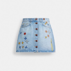 Spódnica Coach X Observed By Us High Waist Denim Damskie Niebieskie Kolorowe | PLSGY608