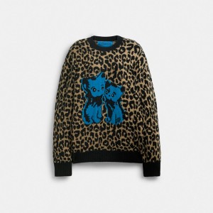 Sweter Coach The Lil Nas X Drop Leopard Print Crewneck Damskie Panterka Kolorowe | PLVRC597