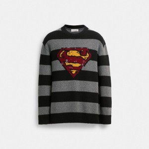 Sweter Coach | Dc Superman Oversized Damskie Czarne Szare | PLDFT607