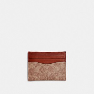 Torebka Coach Card Case In Signature Canvas Damskie Brązowe Czerwone | PLWNY257