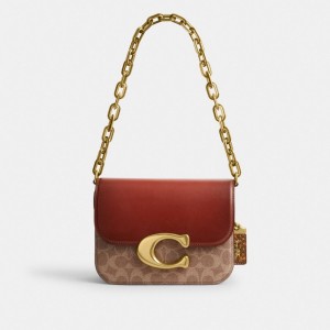 Torebka Coach Idol In Signature Canvas With Snakeskin Detail Damskie Brązowe Czerwone | PLILB248