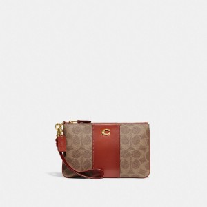 Torebka Coach Small Wristlet In Signature Canvas Damskie Brązowe Czerwone | PLMQY230