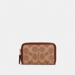 Torebka Coach Small Zip Around Card Case In Signature Canvas Damskie Brązowe Czerwone | PLMQT229