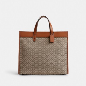 Tote Coach Field 40 In Micro Signature Jacquard Damskie Szare | PLUZG158