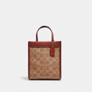 Tote Coach Mini Cashin In Signature Canvas Damskie Brązowe Czerwone | PLWNP153