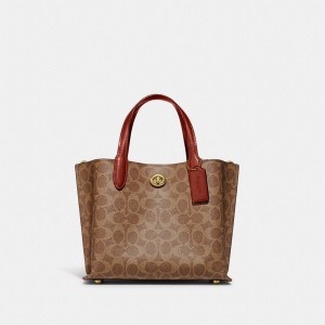 Tote Coach Willow 24 In Signature Canvas Damskie Brązowe Czerwone | PLKOK134