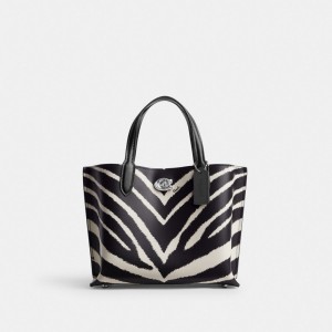 Tote Coach Willow 24 With Zebra Print Damskie Srebrne | PLZUH132