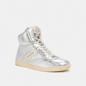 Trampki Coach C202 High Top Damskie Srebrne | PLGSM709