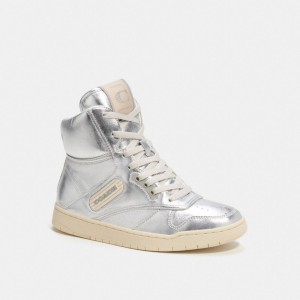 Trampki Coach C202 High Top In Metallic Męskie Metal Srebrne | PLFDL945