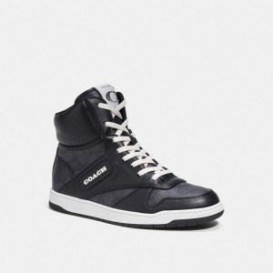 Trampki Coach C202 High Top In Signature Canvas Męskie Szare Czarne | PLGSZ946